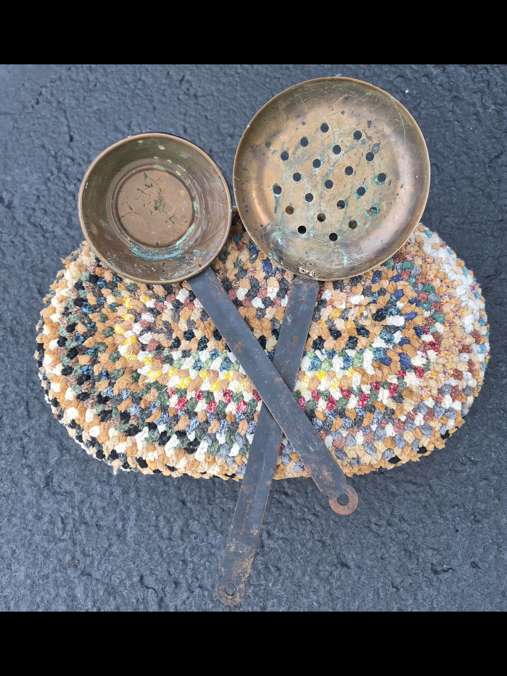 Vintage Copper Skimmer and Ladle Set in Aged Copper Finish